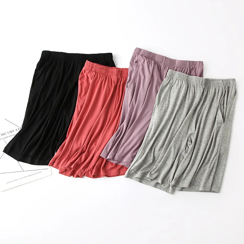 Verão novo modal feminino calças de dormir fino shorts de uma peça solta tamanho grande shorts casuais calças de bolso calças para casa bottoms