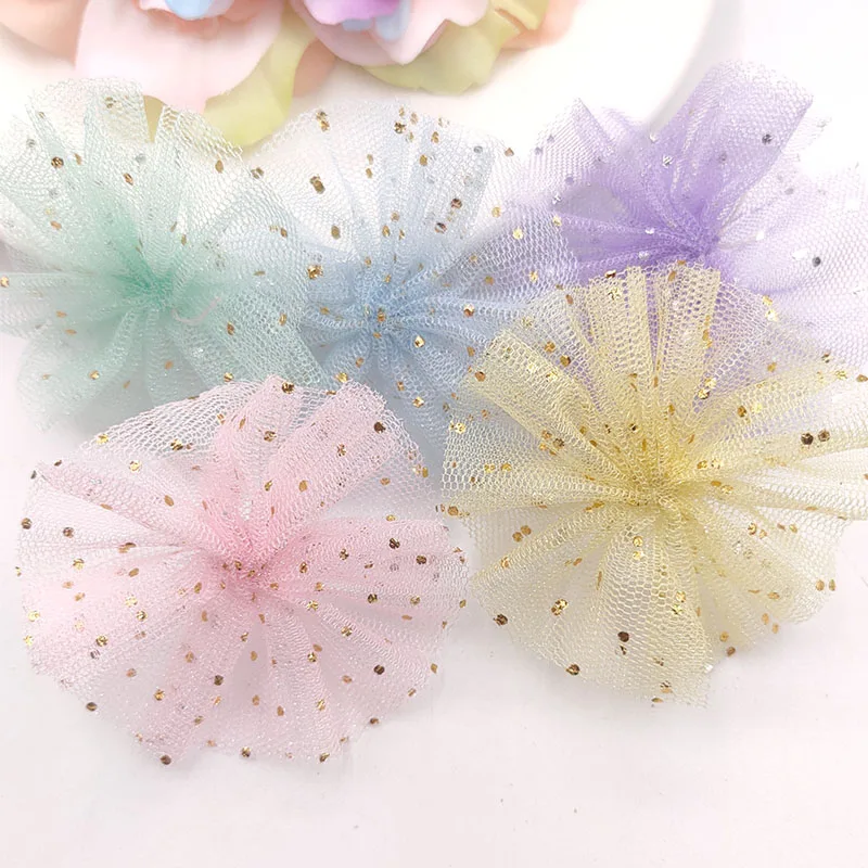 25Pcs 6CM Star Mesh Flower Applique For DIY Clothes Shoes Hat Headwear Clips Crafts Decor Patches