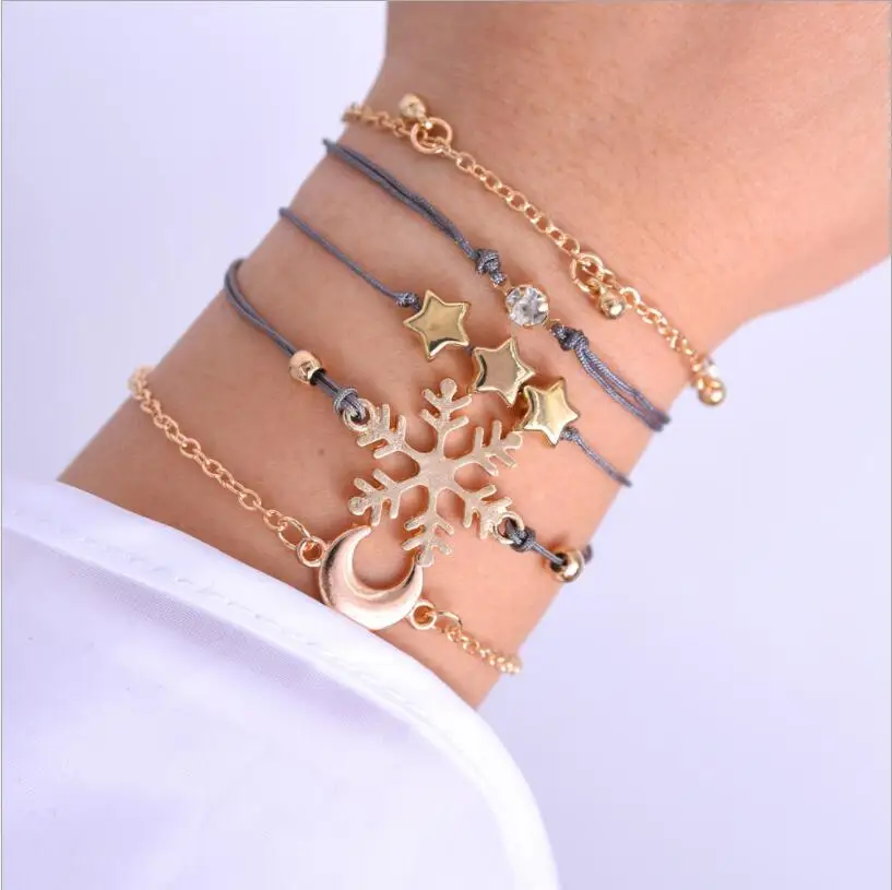 رائعة ندفة الثلج نجمة القمر سوار مجموعة البوهيمي الذهب الفضة اللون سوار اكسسوارات الحفلات موضة المرأة مجوهرات S2256 #6