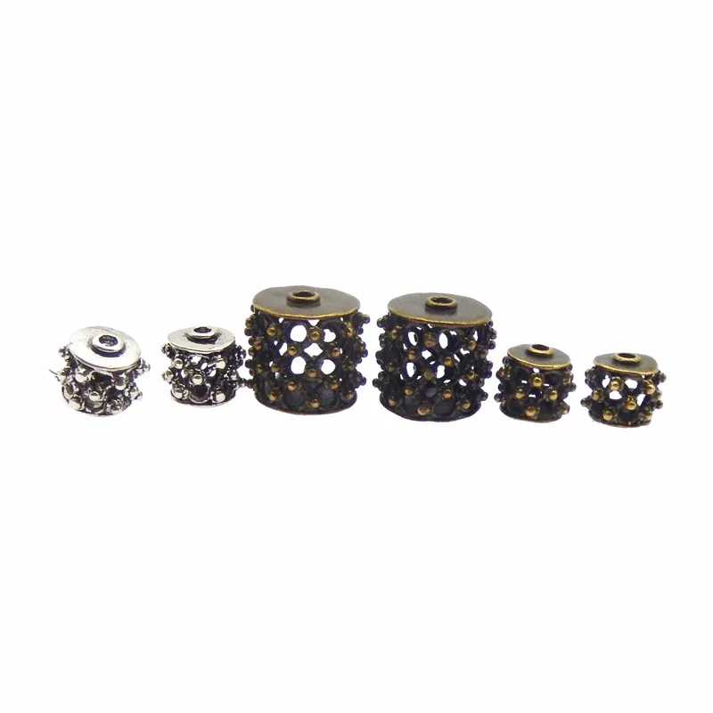 6PCS Brass Filigree Drum Beads Hollow Antique Accessories Bracelet Charms Necklace Pendant Jewelry Making Findings