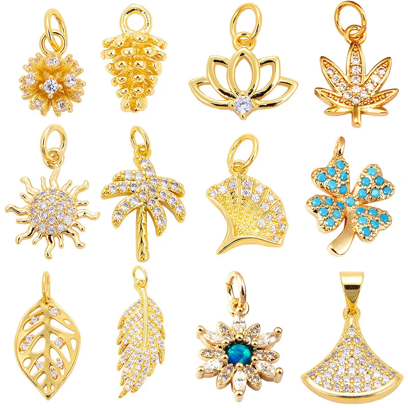 Pine Cone Lotus Coconut Tree Sun Flower Ginkgo Leaf  18K Gold Charm,Bracelet Earring Attachment  Jewelry Components Findings L44