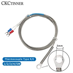 5mm Hole Washer K/E Type Thermocouple Temperature Sensor Probe 1/2/3/4/5M Cable For Industrial Temperature Controller