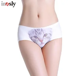 Briefs Women's Cat Panties Ice Silk Seamless Anti Emptied Meow Cat Print Realistic Pussy Female Cat Underwear