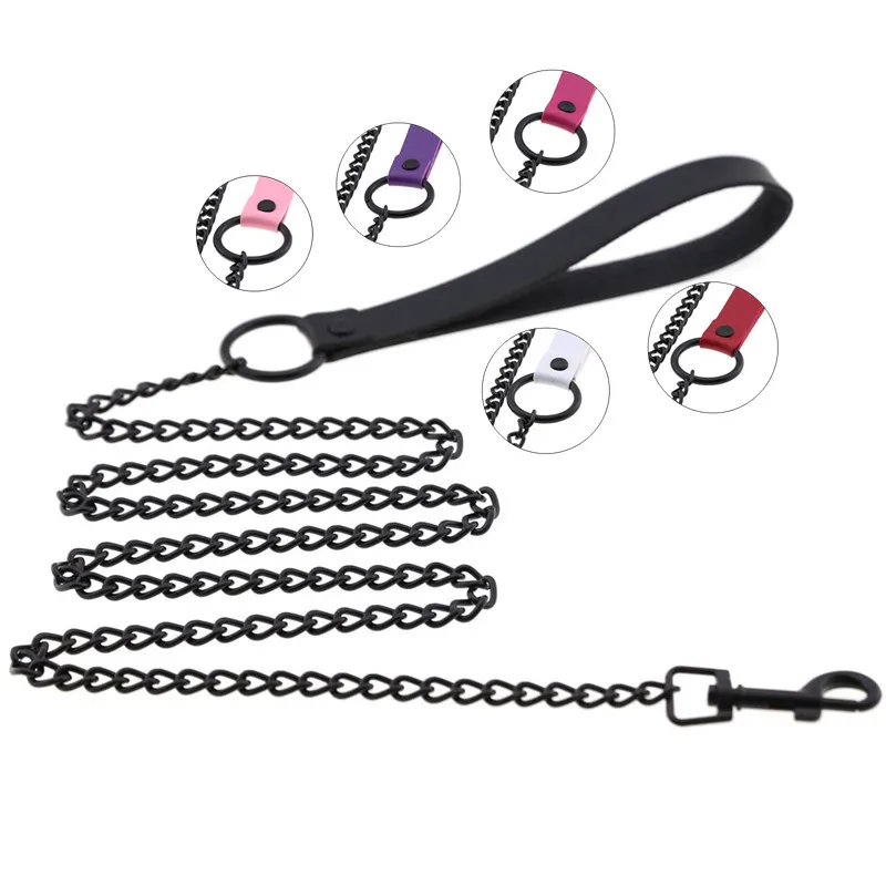 Unisex Black Metal Traction Chain with Neck Restraints Collar Leash for Fetish Slave Cosplay Bdsm Bondage Sex Strap