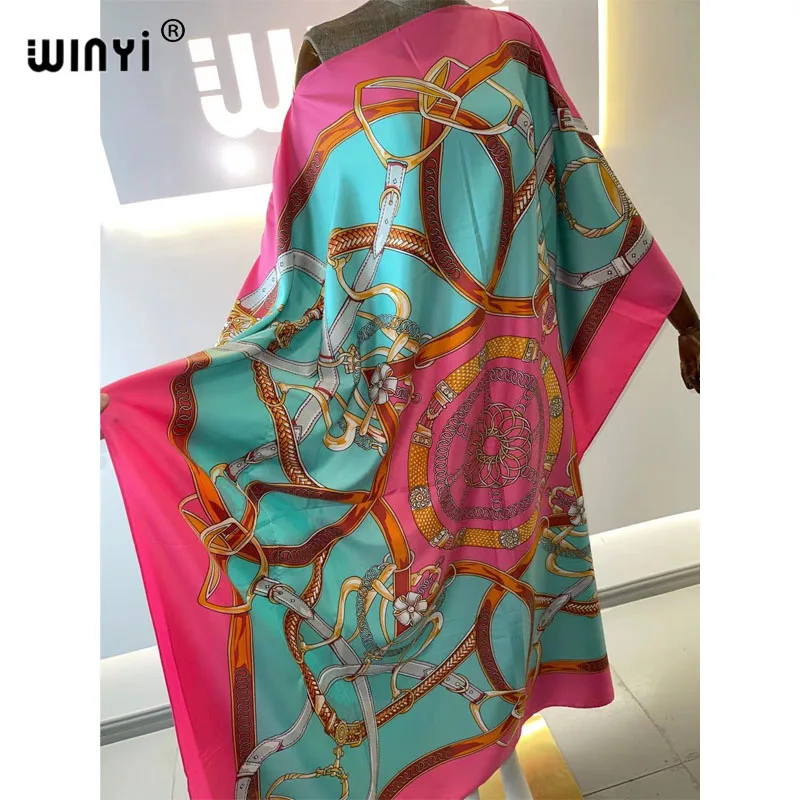 Africa Fashion Blogger Recommend Popular printed Silk Kaftan Maxi dresses Loose Summer Beach Bohemian kaftan long dress for lady