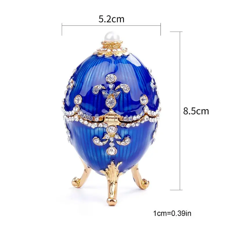 

Faberge Egg Luxury Jewelry Box Easter Egg Bejeweled Trinket Metal Gift Storage Box Easter Christmas gift (Red/blue) Jy07 21