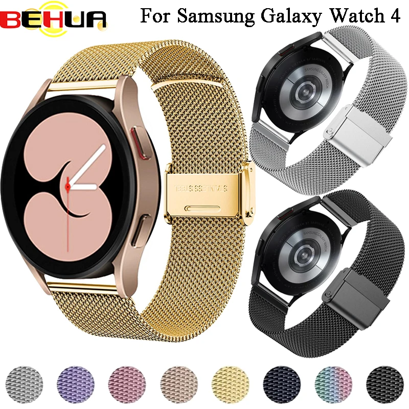 

BEHUA новый миланский ремешок для часов для Samsung Galaxy Watch 4, 40 мм, 44 мм, 4 Classic, 42 мм, 46 мм, умные часы, стальной браслет 20 мм, браслет