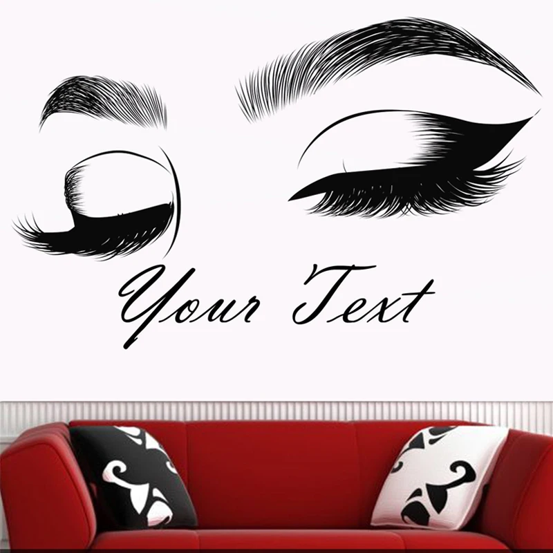 

Eyelashes Vinyl Sticker Lashes, Brows,woman Girl Beauty Salon Art Decal Custom Text, Eyebrow Make Up Window All Decal E305