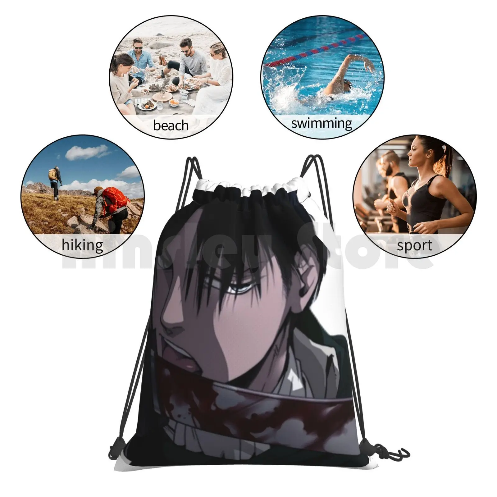 Levi กระเป๋าเป้สะพายหลังกระเป๋า Tas Gym กันน้ำ Anime Attack บน Titan Shingeki No Kyojin