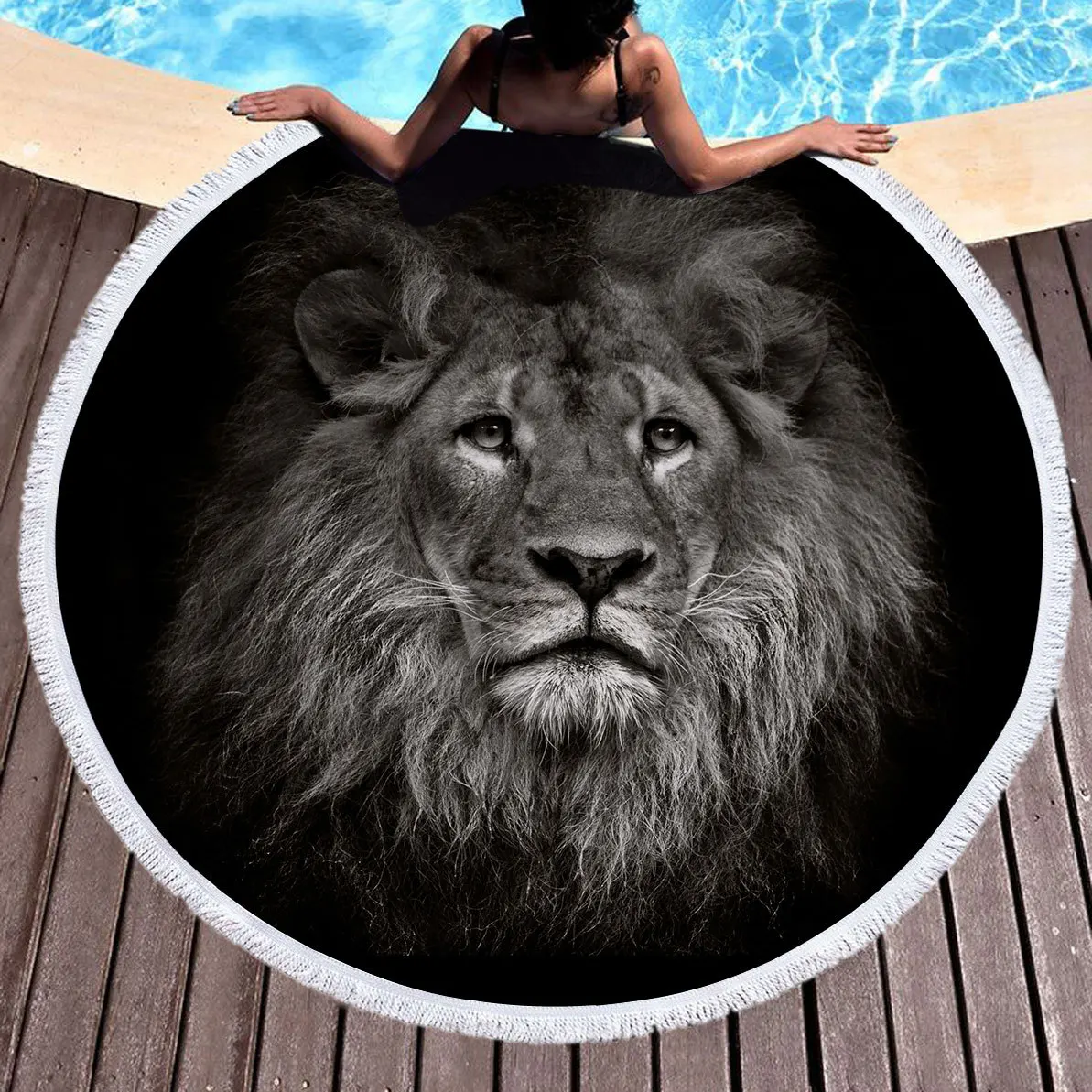 

3D Printed Aniaml Lion Microfiber Beach Towel Blanket Round Beach Towel Bath Towel Yoga Mat Picnic Cloth Tapestry Home Decor