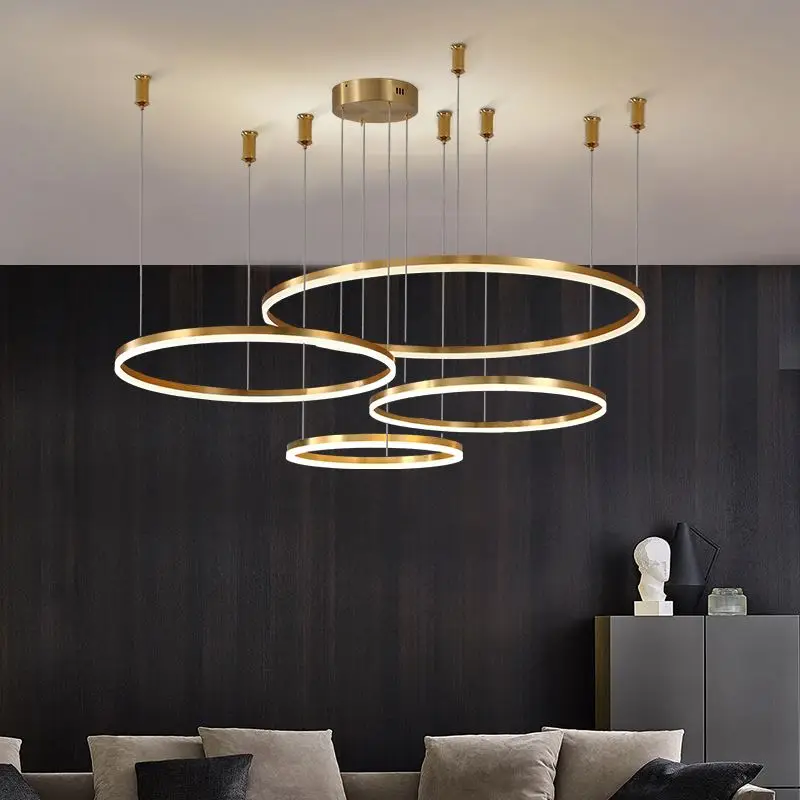 New Minimalist Modern LED Chandelier Home Lighting Brush Rings for Living Dining room Kitchen Lustre Hanging Indoor fixtures