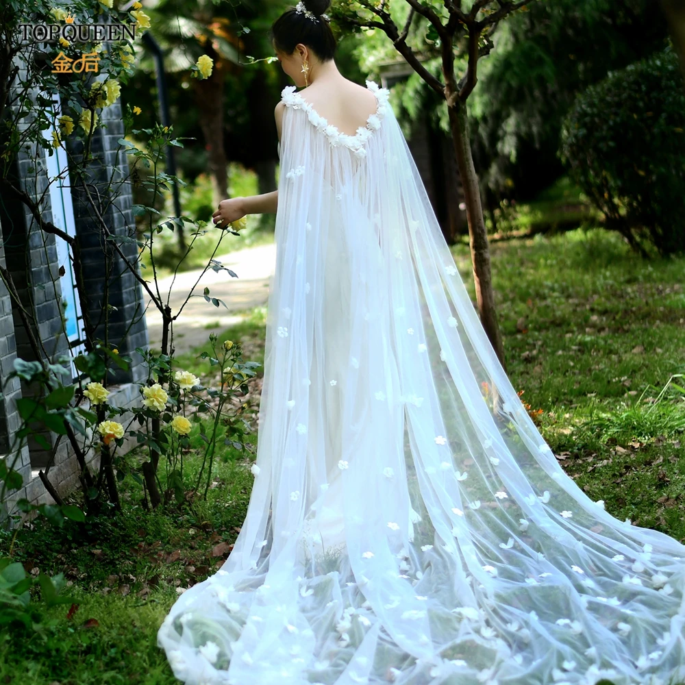 TOPQUEEN G45 Elegant Flower Jacket Woman Party Shawl Long Boleros for Women Wedding Accessories 2024 Train Bridal Shawl custom