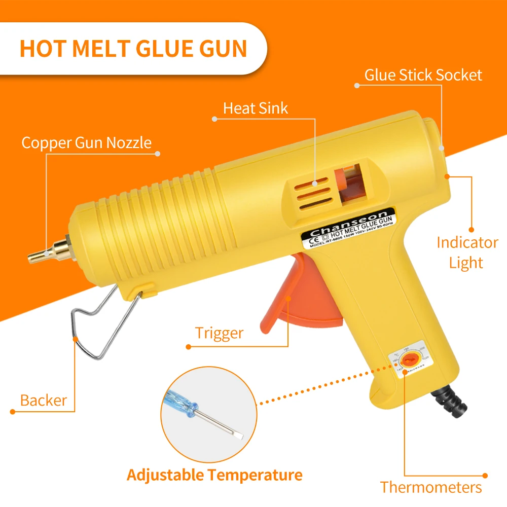 Imagem -03 - Chanseon-pistola de Cola Hot Melt Temperatura Ajustável Bocal de Cobre Artesanato Artesanato Inteligente Ajustável Faça Você Mesmo ue us Plug 150w 11 mm