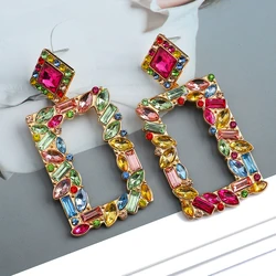 Fashion Boho Multicolor Square Drop Dangle Earrings For Women Popular Unusual Crystal Wedding Party Pendant Statement Jewelry