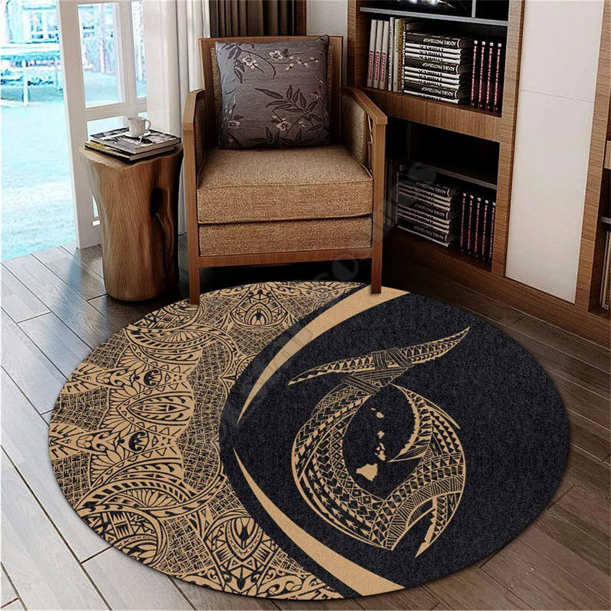 Hawail Fish Hook Polynesian Gold Round Carpet 3D Printed Rug Non-slip Mat Dining Room Living Room Soft Bedroom Carpet 8 color