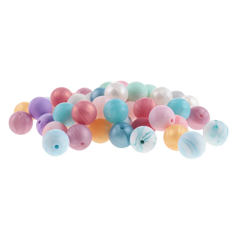 200pcs Silicone Beads 15mm Round Baby Beads Teether For Teeth Pacifier Chain Bead pearl Baby Goods BPA Free Silicone Teethers