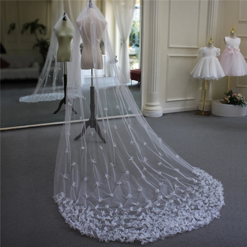 Pretty Handmade Floral Bridal Cathedral Veil with comb White Color Wedding Accessories Long Veils for brides