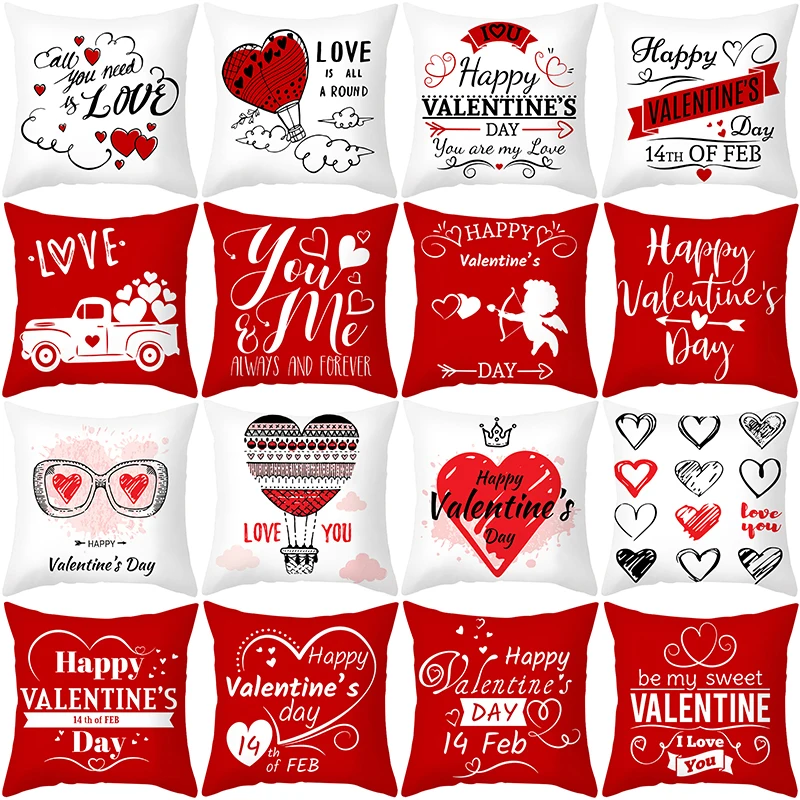 

Valentine'S Day Pillowcase Customization Nordic Red Love Letter Peach Skin Pillowcase Sofa Cushion Cover