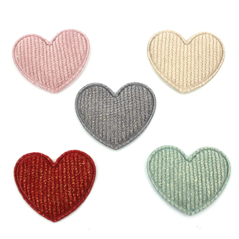 100Pcs 3*3.5cm Gold Stamp Heart Padded Appliques For DIY Baby Hairpin Headwear Crafts Decor Ornament Garment Accessories