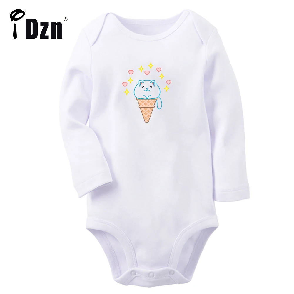 Baby Boys Girls Cute icecream Kitten Bodysuit Cartoon Happy Tulip Cats Autumn Clothing Animal Rompers Long Sleeves Jumpsuits