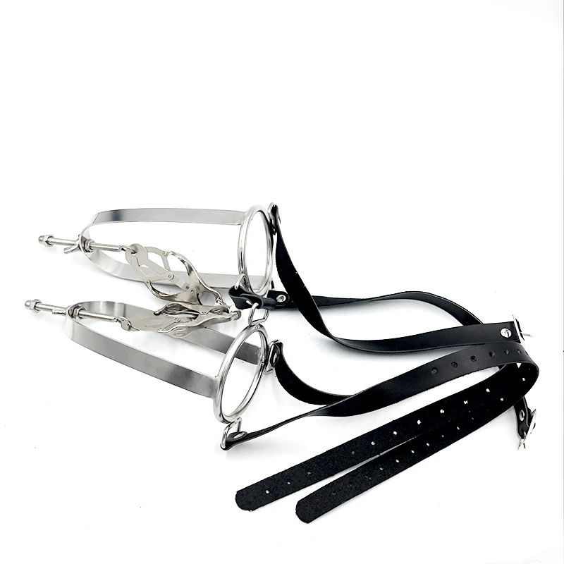 Bondage de cuero para mujer, pinzas de pezón ajustables de acero inoxidable, clips de metal para pezones, restricción de pecho, juguete sexual fetiche