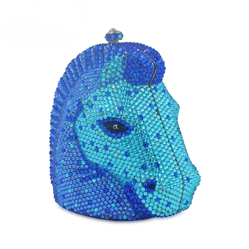 Horse Head Designer Luxury bag Blue Crystal Clutch Purses For Woman Party Evening Sparkly or Women 2023 New Handbag