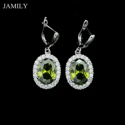 Fashion 925 Sterling Silver Earrings of Olive Green Stone and White Crystal for Bridal Decoration