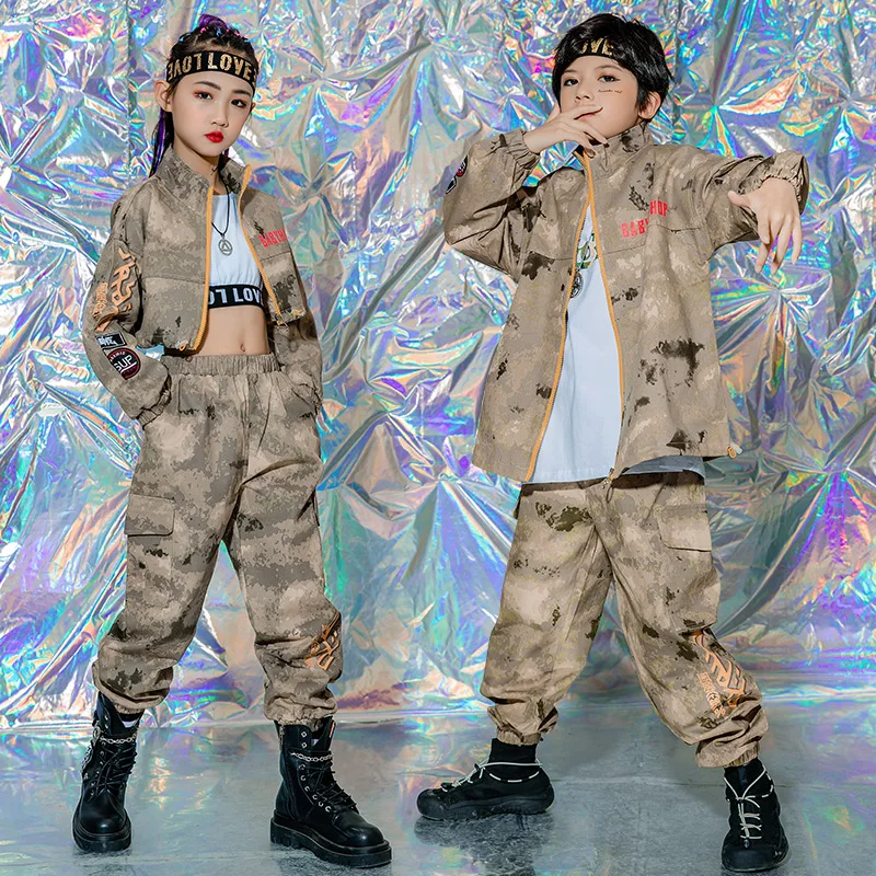 Hip Hop abbigliamento per bambini ragazze Jazz Dance Costume maniche lunghe Camouflage Hip Hop Outfit ragazzi Street Dancing Show Stage Wear BL6857