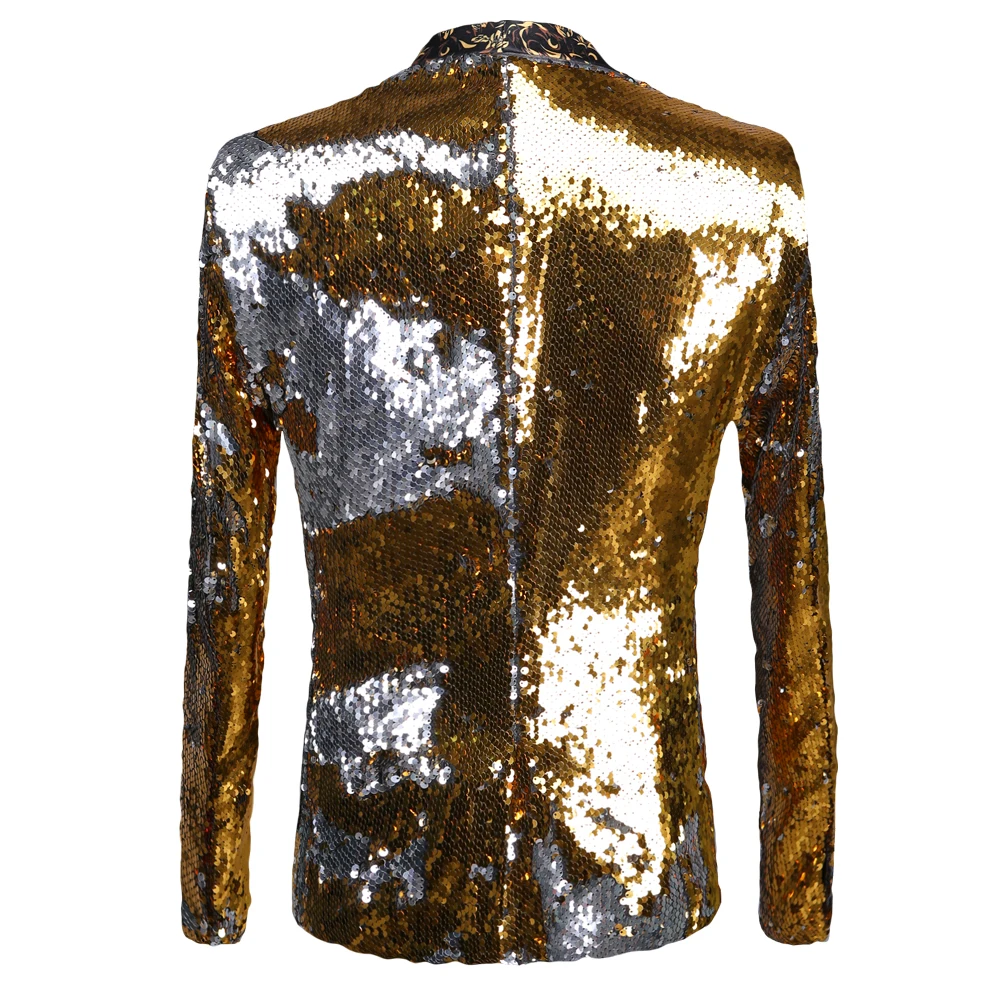 Shiny yellow Flipping Sequin Bazer Jacket Men Nightclub Prom Suit Blazer Men Wedding Groom Stage Singer Suit Jacket CostumeHomme