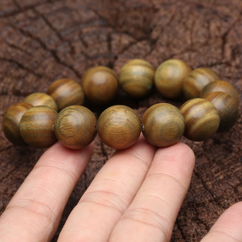 Echtes SandalWood Perlen 15mm buddhistisches Armband Rosenkranz Yoga Armband Damen und Herren Unisex (SandalWood) elastisches Armband – Detail 5