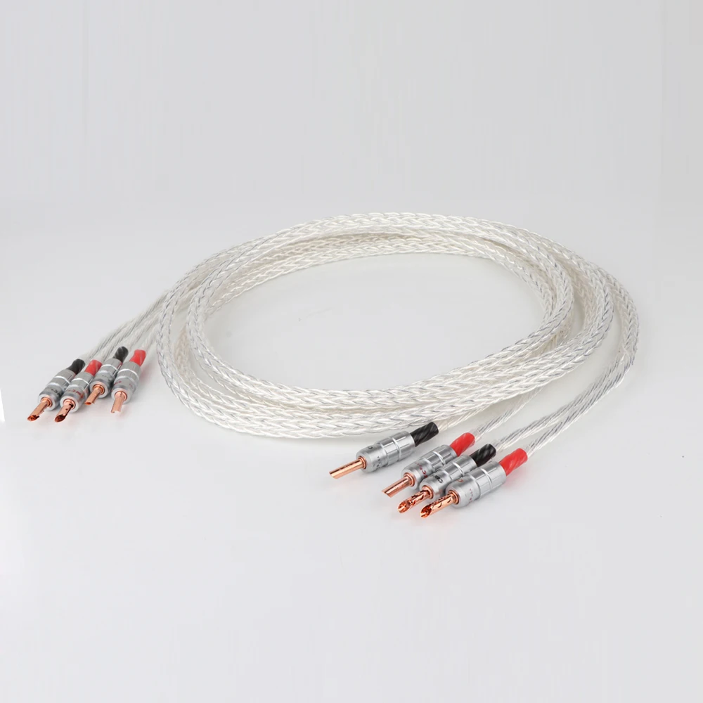 Pair 8AG 16CORE twist OCC pure copper silver plated Speaker Cable Banana Plug loudspeaker cable for HIFI amplifier