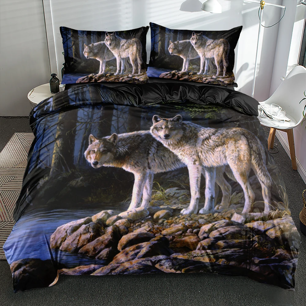 

Duvet Cover Sets Wolf King,Queen,Full Digital Printing Quilt Covers Pillowcases Bed Linen 3pcs Bedding Set Black 265x230cm Size