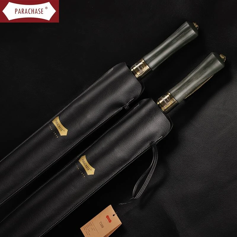 PARACHASE-Leather Umbrella, Long Umbrella, Sunny Umbrella, High-End, Business Umbrella, Light, Luxury, Wind, Universal, Wind, 12