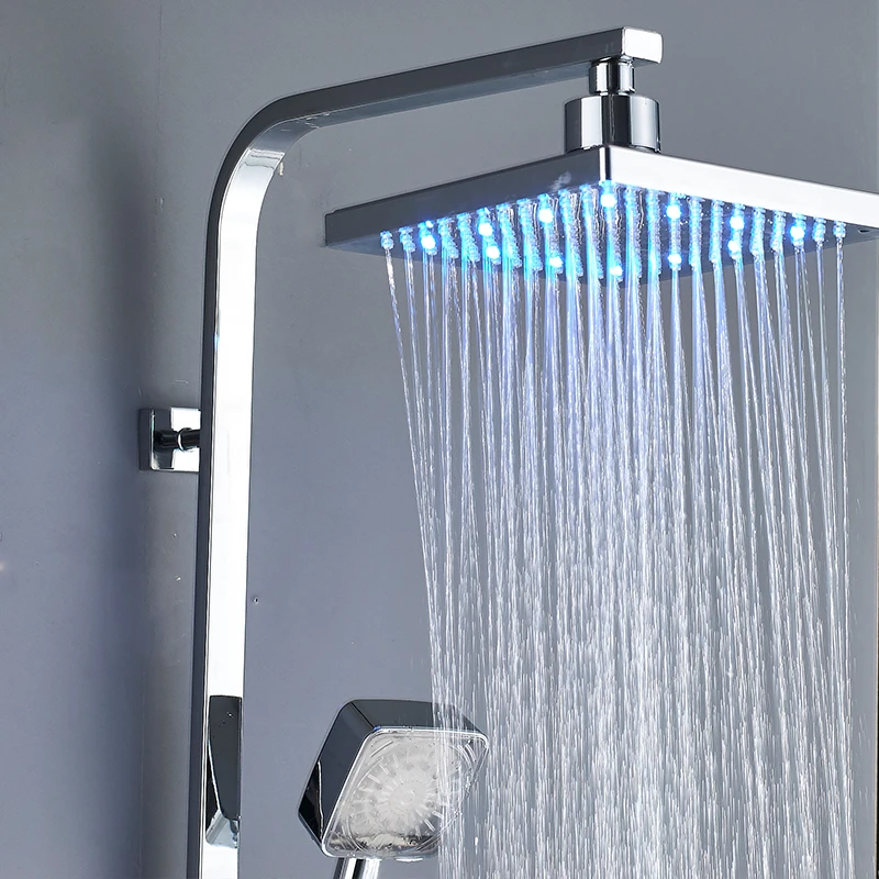 Vidric Vidric LED Bath Shower Faucet Set Rainfall LED Shower Head Handheld Shower Wall Mounted 3-way Mixer Tap Bath Shower Syste