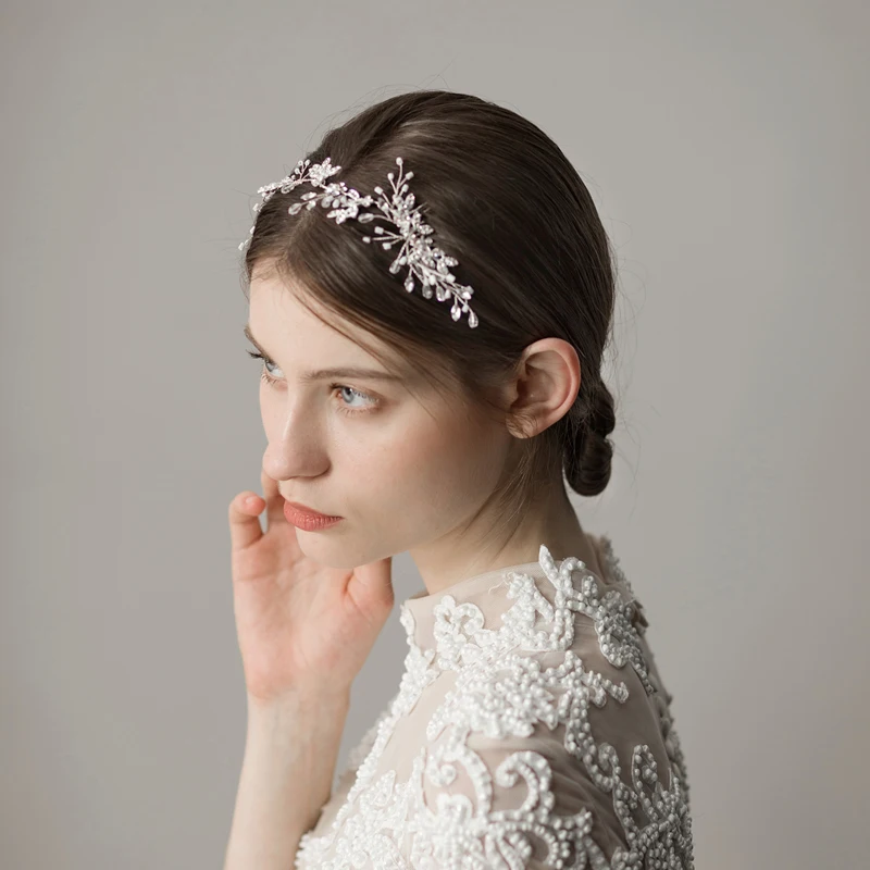 O391 Classico foglie gioiello della perla hairband della perla del diamante di cristallo da sposa da sposa hairband con due pettini dei capelli per il partito