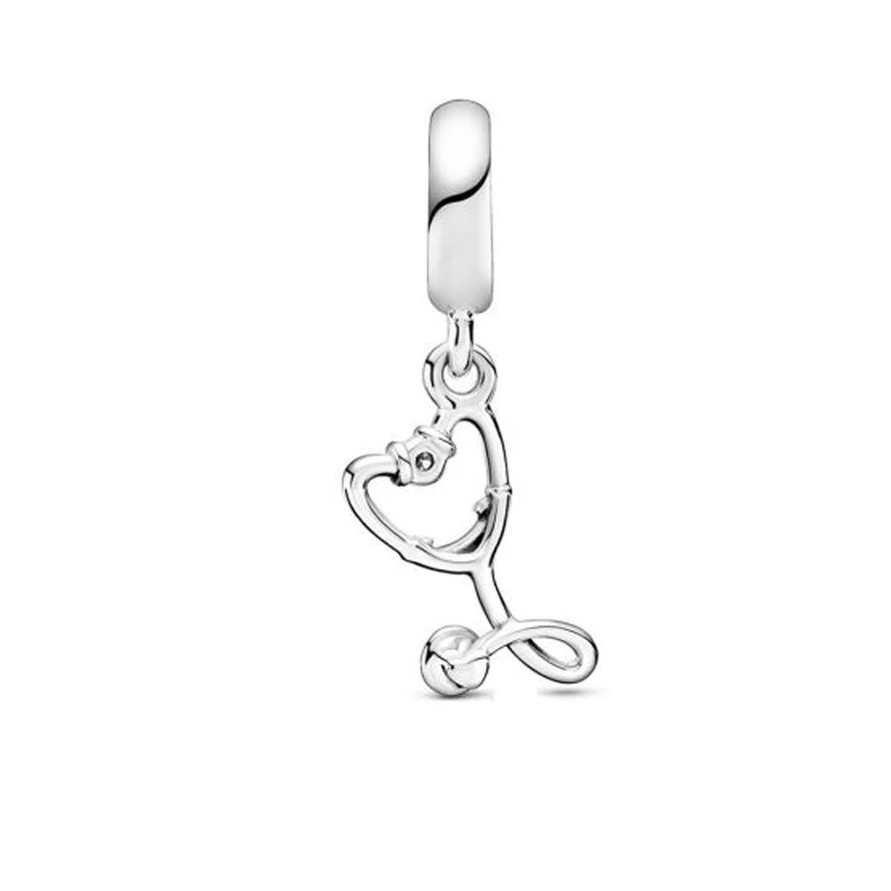 2020 Autumn New 925 Sterling Silver Plain Silver Stethoscope Dangle Charms Fit Original Pandora Bracelets Women DIY Gift Pendant