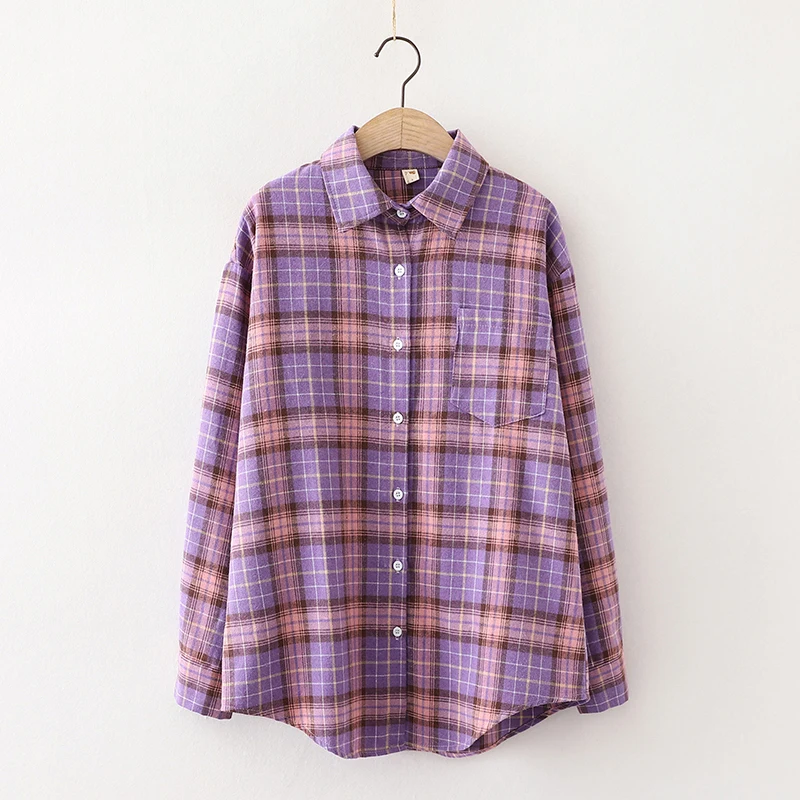 Women\'s Flannel Plaid Shirt 2022 Autumn New Women Top Blouse Loose Long Sleeve Blouses Ladies Cotton Casual Fresh Design Clothes