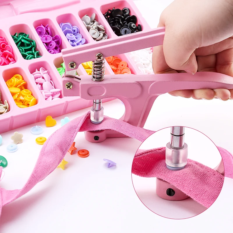 Multifunction Snap Buttons Sewing Tool Kit Pink Containers New Shape Children Buttons For Clothing DIY Press Stud Fasteners Kit