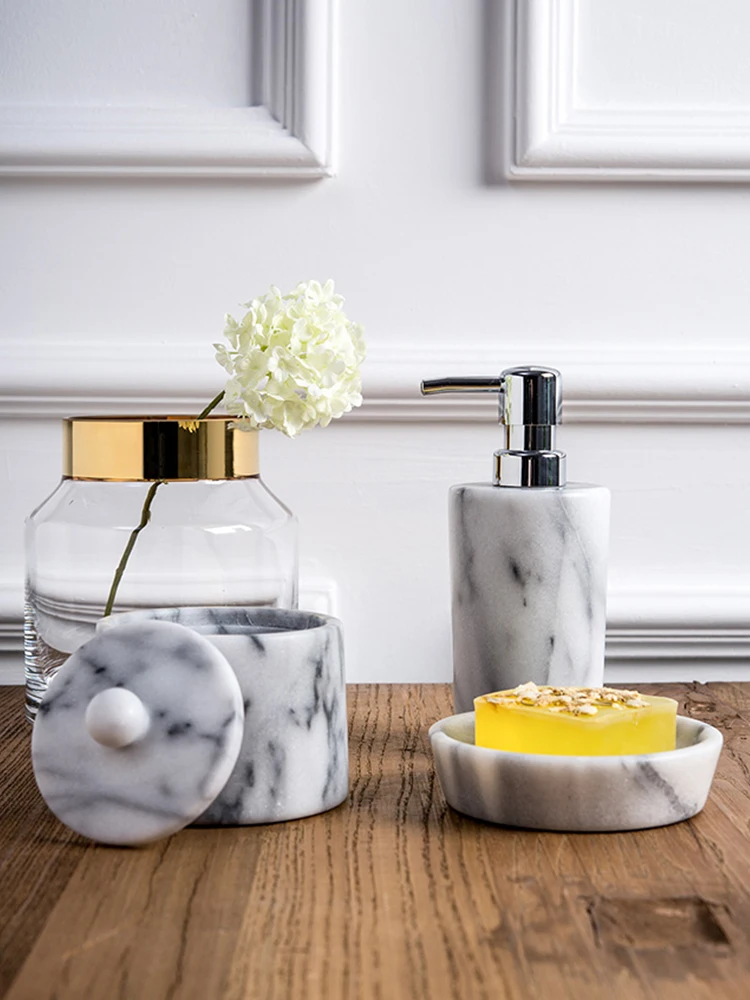 Natural Marble Bathroom Accessories Set Bathroom Washing Set Liquid Soap Dispenser  Tumbler Toothbrush Cup Soap Dish