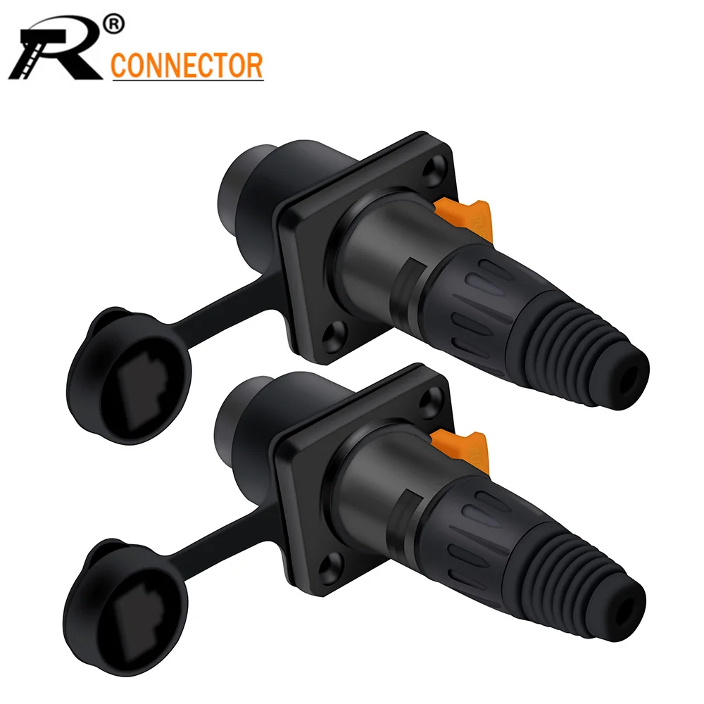 

10sets RJ45 Aviation Female Socket+RJ45 Waterproof Male Plug Connector Panel Mount Ethernet Network Terminal Copper 8p8c Black