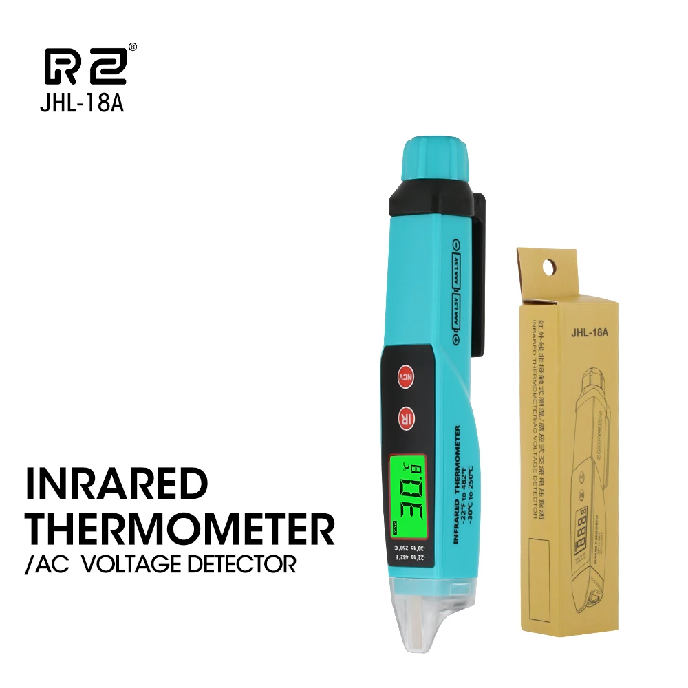 RZ Digital Non-Contact  Thermometer AC Voltage Detector Infrared Thermometer Voltage Pen Type Handheld Induction Voltage Tester