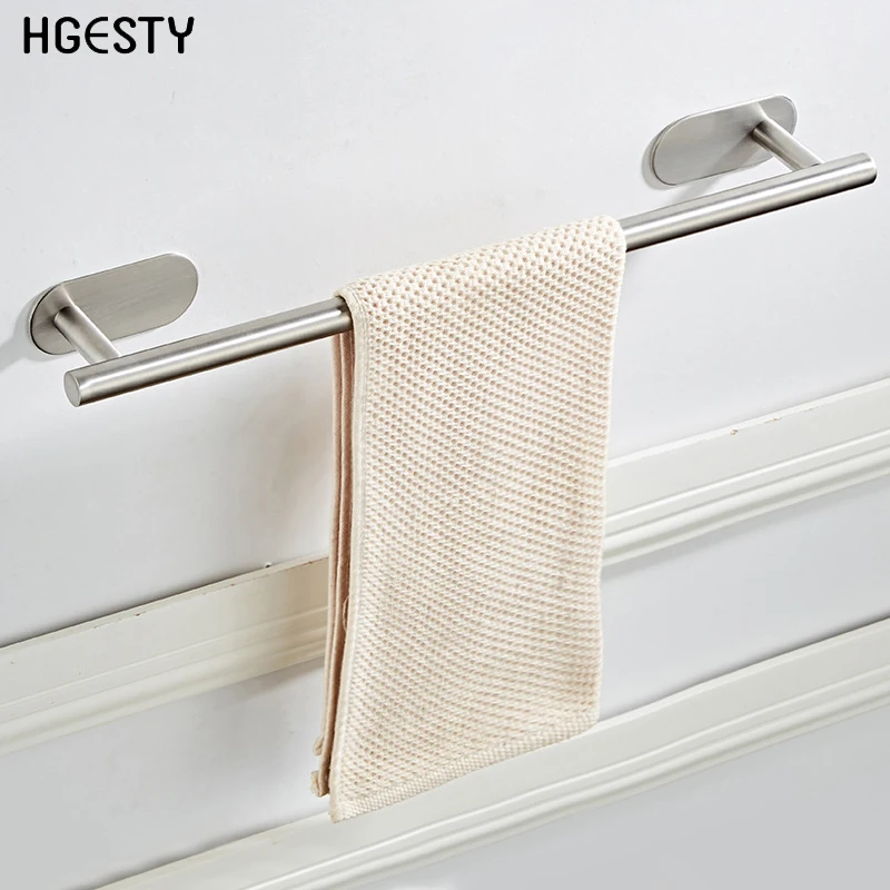 Wall-Mounted Stainless Steel Bathroom Towel Shelf Holder Hanger  Self Adhesive Hanging Rail Bathroom Supplies Rod Organiser Rack