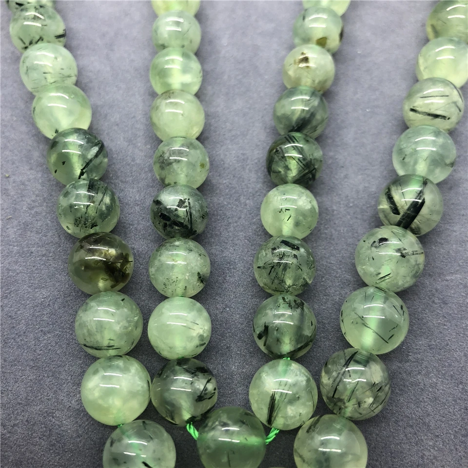 AAA Prehnite Beads 6-12mm Round Natural Loose Green Hair Quartz Stone Bead DIY