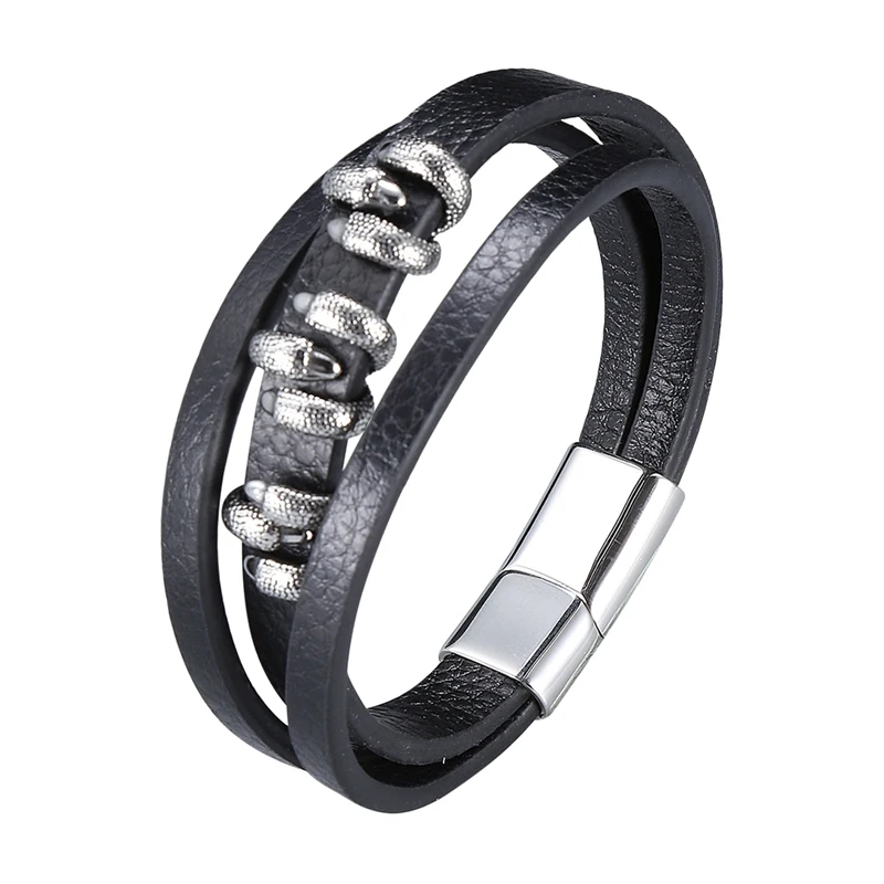 

Punk Stainless Steel Paw Bracelets Rock Multilayer Leather Bracelet for Men Bangle Jewelry Gift BB1007