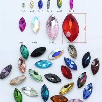 Occhio di cavallo di tutte le dimensioni 24 colori Vetro Cristallo a punta sul retro Strass incollati pietre fantasia per scarpe Indumento Copricapo Creazione di gioielli