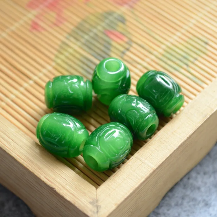 11*14 Emerald Dry Green Money Ruyi Passepartout Bucket Loose Jade Beads DIY Accessories Quality Jewelry Pendant Necklace Gift