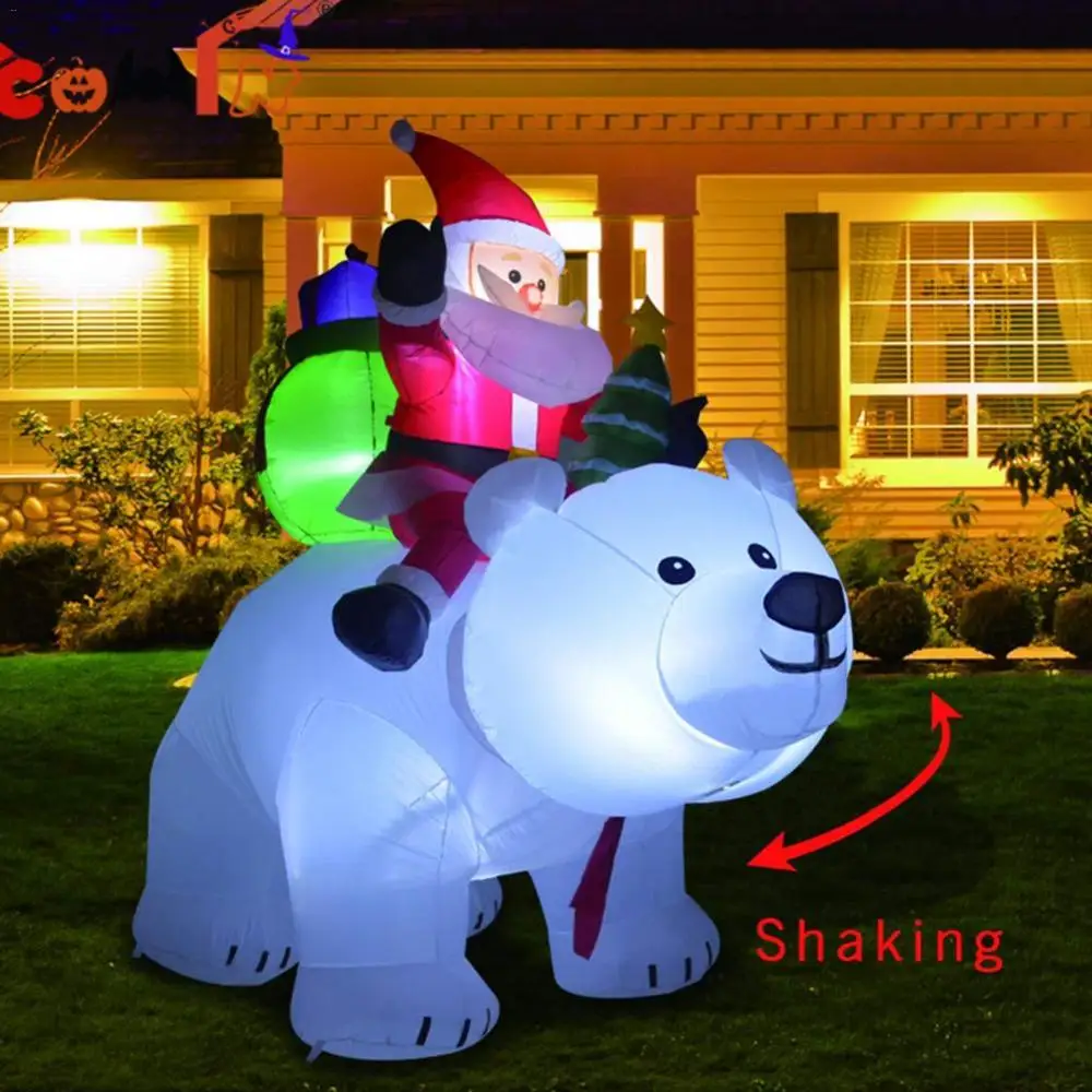 

2m Polar Bear Inflatable Santa Christmas Riding Polar Bear Inflatable Doll Christmas Decorations for Home Christmas Doll