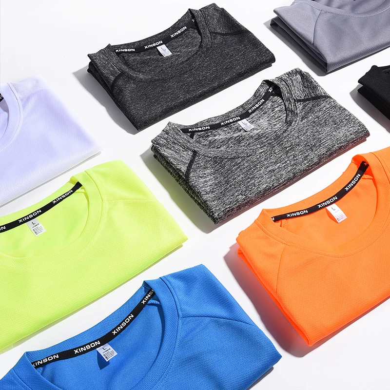 Solid Color Polyester T Shirts Men Clothing Gym Clothing Slim Fit Athletic Wear Camiseta Casual T-Shirt Running Ftness Tops Tees