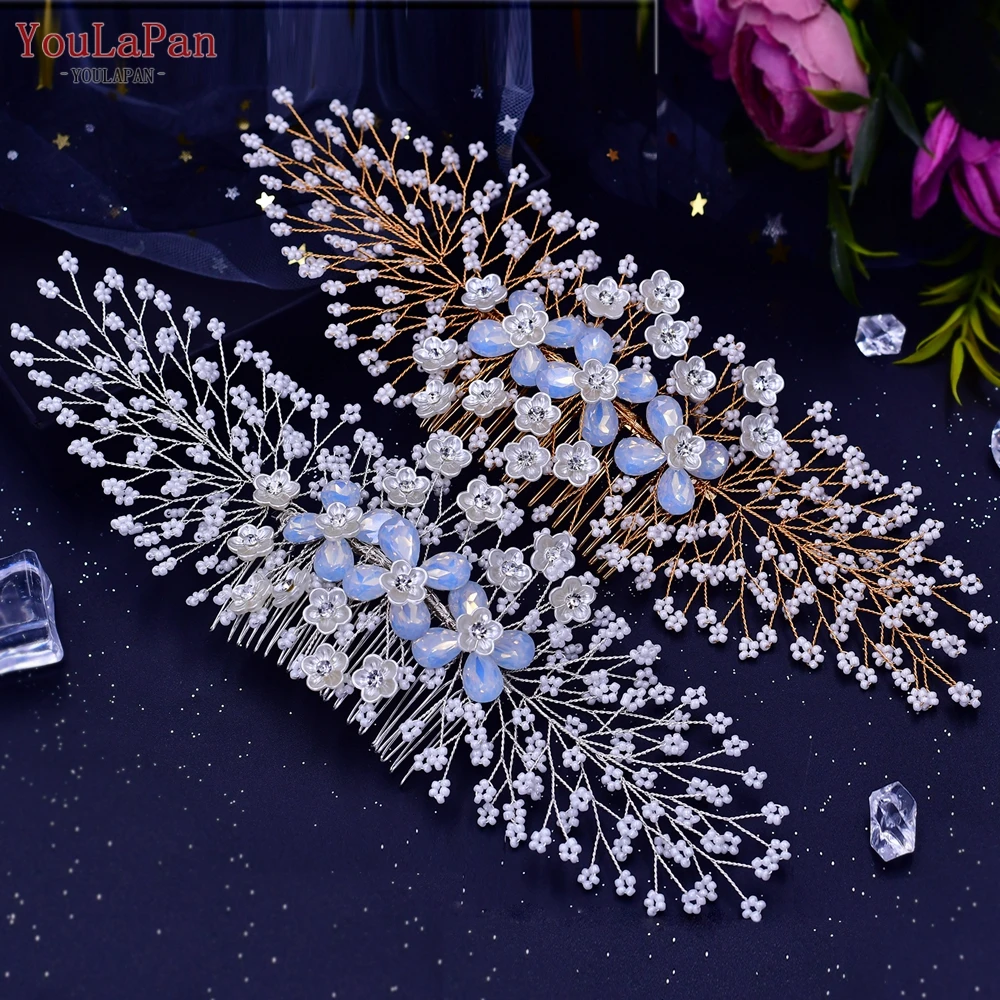 

YouLaPan HP279 Elegant Wedding Hair Comb Bridal Hair Accessories Handmade Beaded Flower Side Hair Comb for Women Girl Headwear