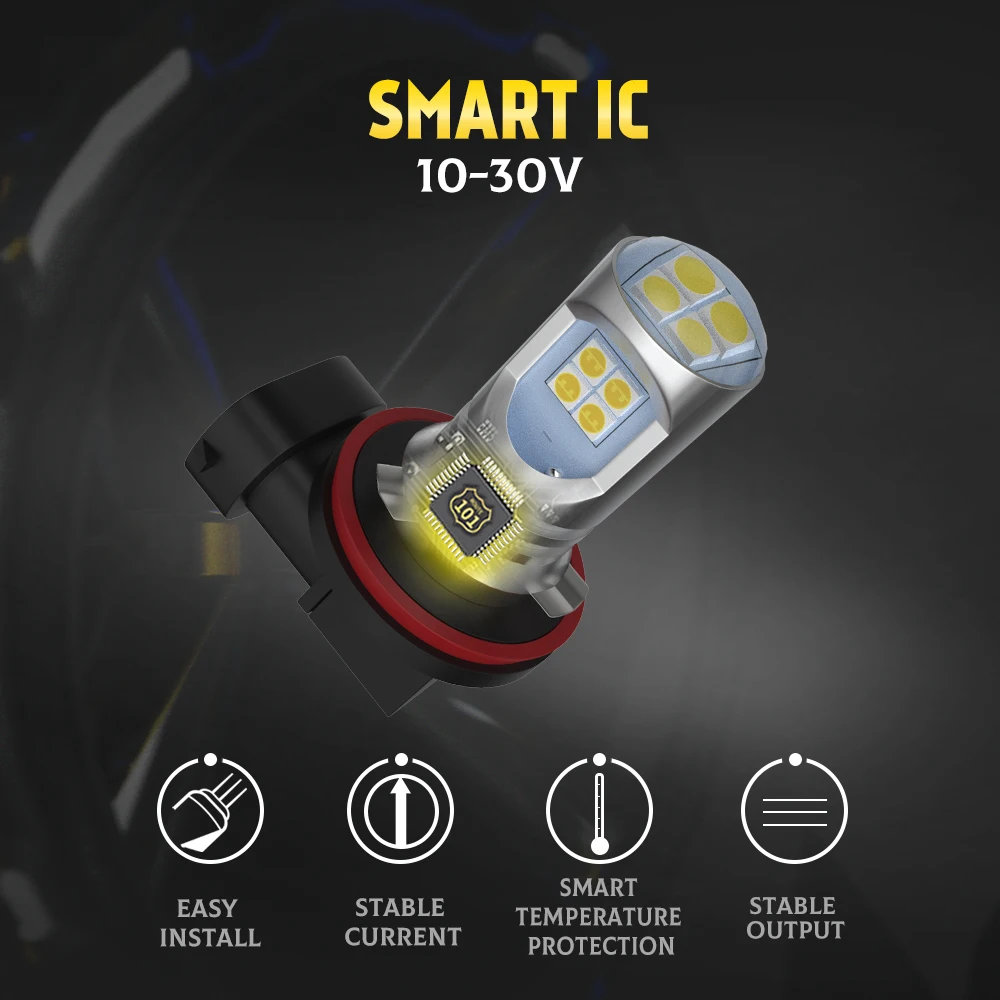 Route101-bombilla LED antiniebla para coche, luz H8 H11 HB4 9006 H10 H16 PSX24W PS19W, H7 H4 Mini DRL 6000K, luz antiniebla blanca y amarilla, 12V, 24V